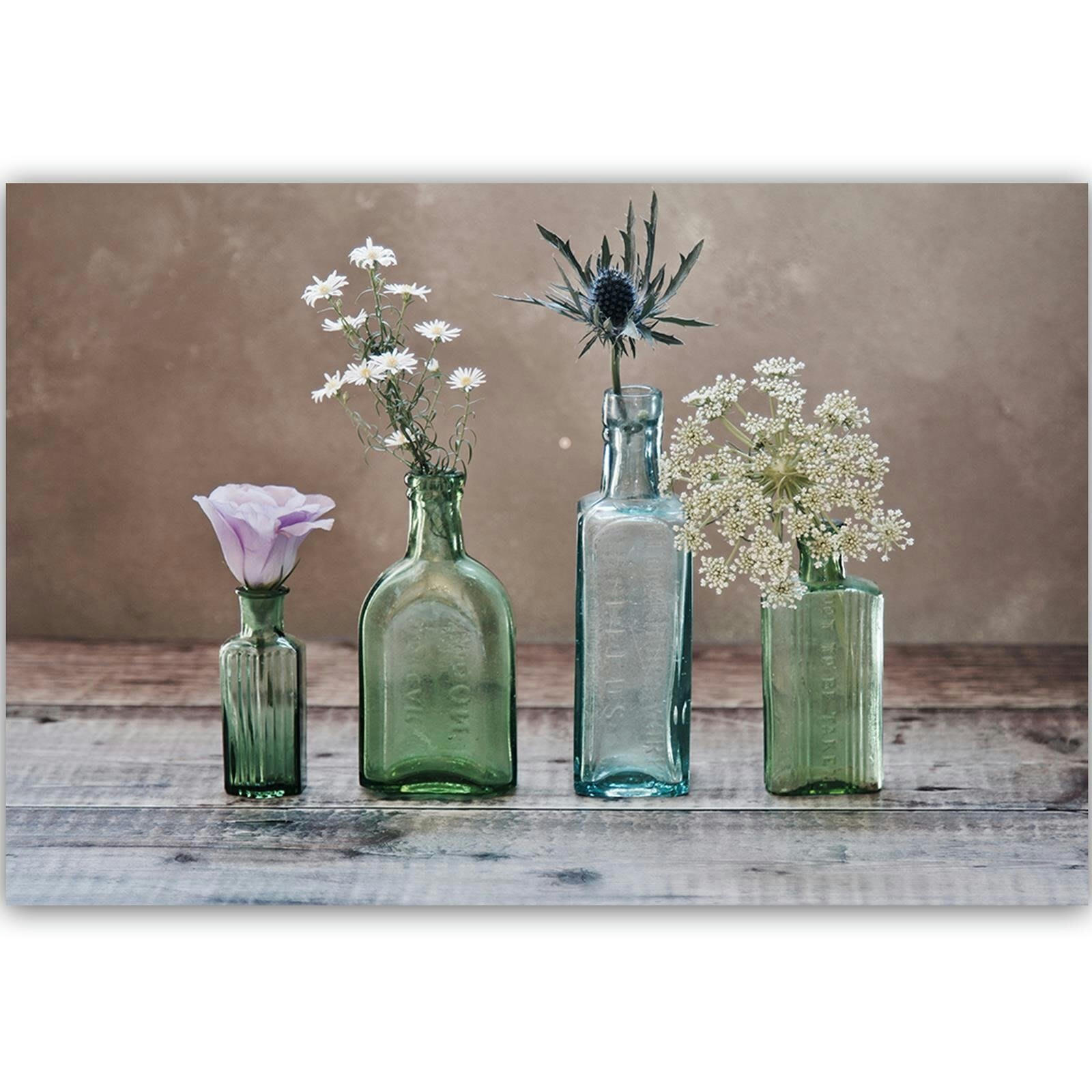 - Tableau fleurs de bois dans des vases en verre 120 x 80 cm