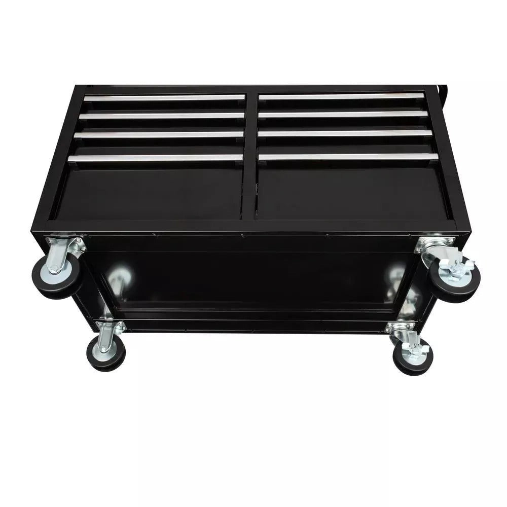 Gloss Black 46 9-Drawer Mobile Tool Chest Workbench with Power Strip & Solid Wood Top