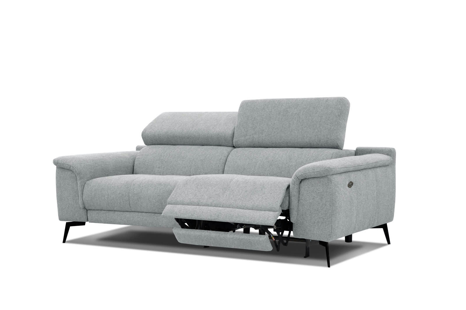 FIERO - Canapé 3 places XXL avec relax électrique côté droit tissu gris clair
