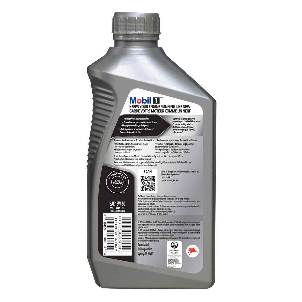 Mobil 1™15W50 Synthetic Engine/Motor Oil, 1-L