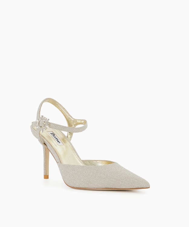 Channel Gold - Buckle Detail Metallic Heeled Courts