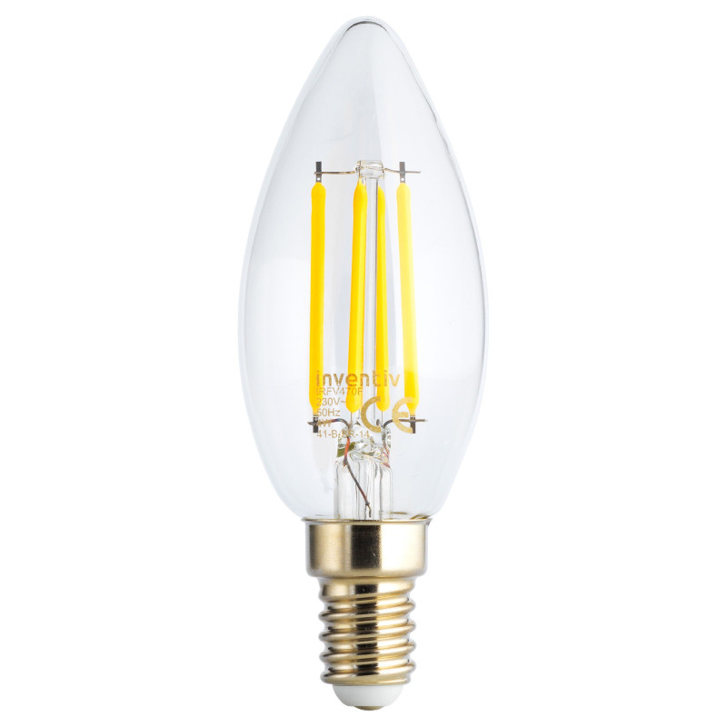 Ampoule à filament LED flamme E14 blanc neutre 4 W 470 lm INVENTIV