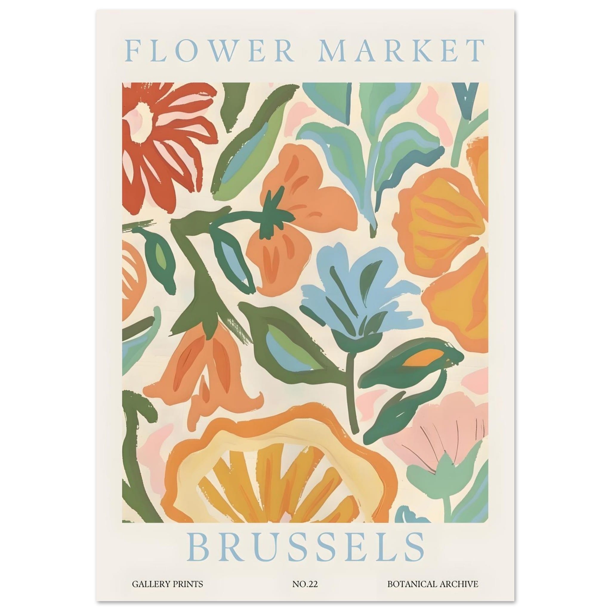Artfulprints Poster Flower market - Brussels  - A4 21x29.7 cm - Meerkleurig