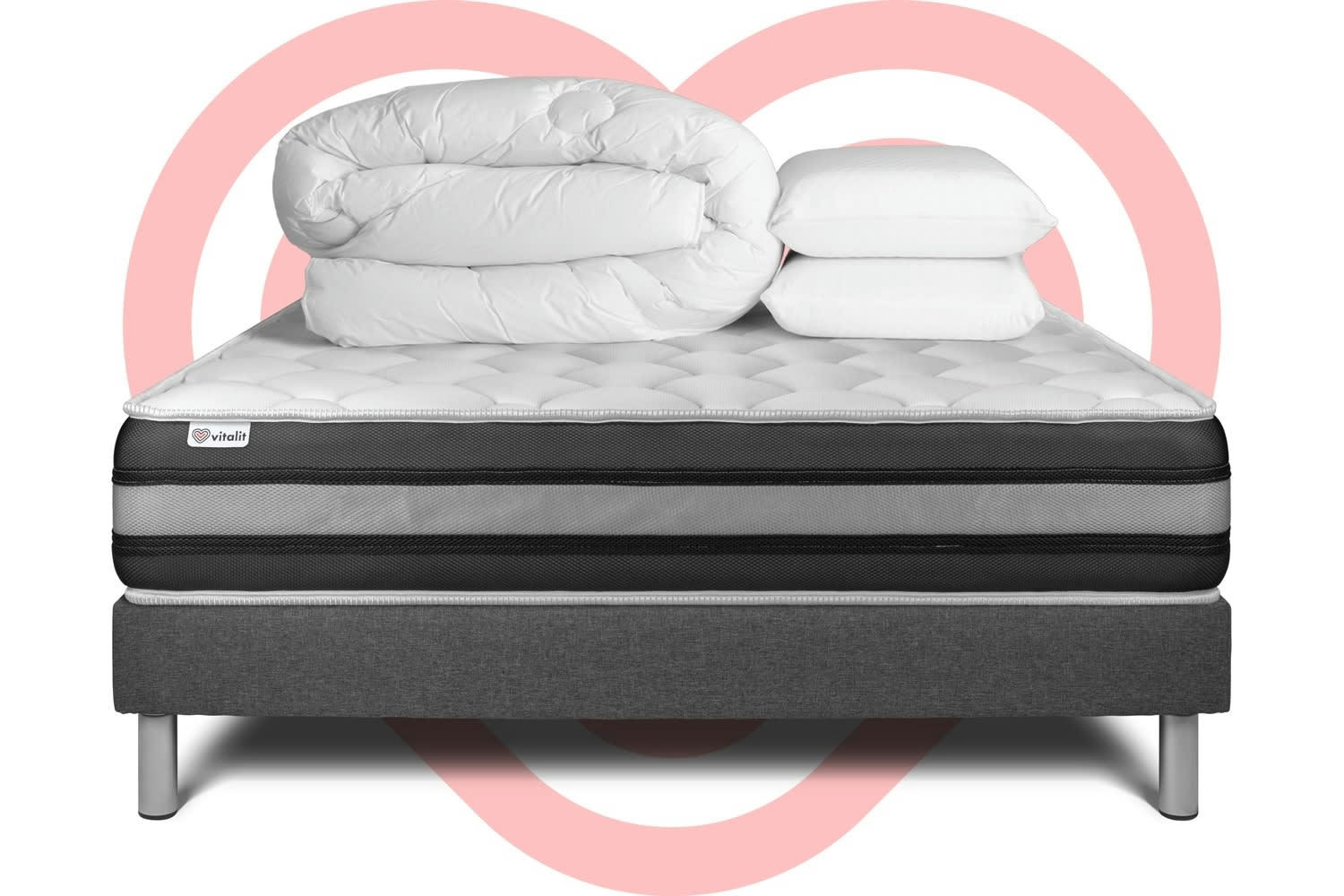 VITALSPRING ZEN - Pack Ressorts  et Mémoire de forme[ 200x200cm kit Gris