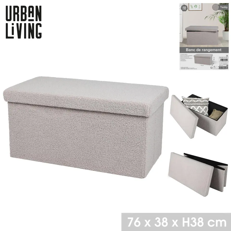 Urban Living poef/hocker/opbergbox - lichtgrijs - 76 x 38 x 38 cm