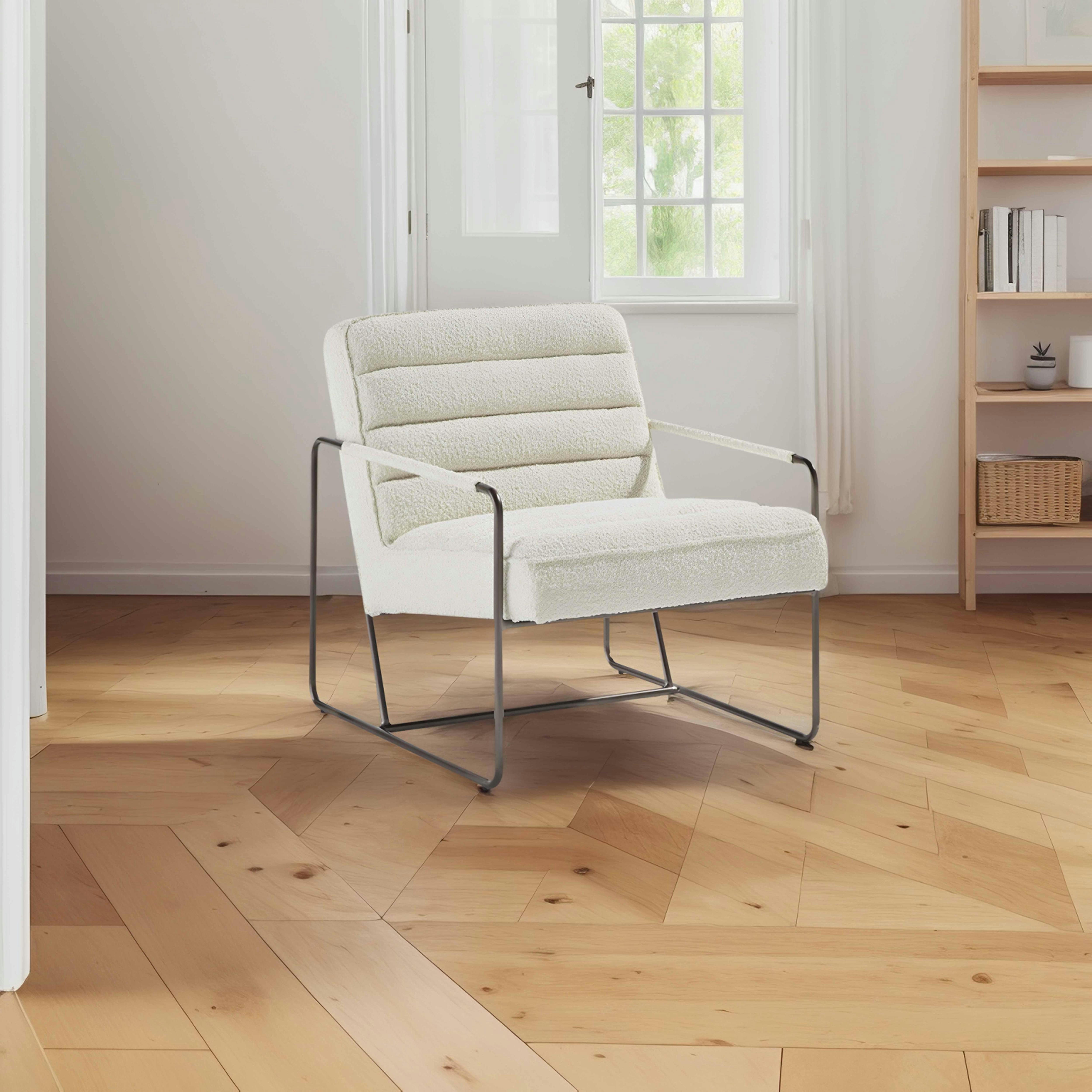 HARTCHY - Fauteuil en tissu bouclette ivoire