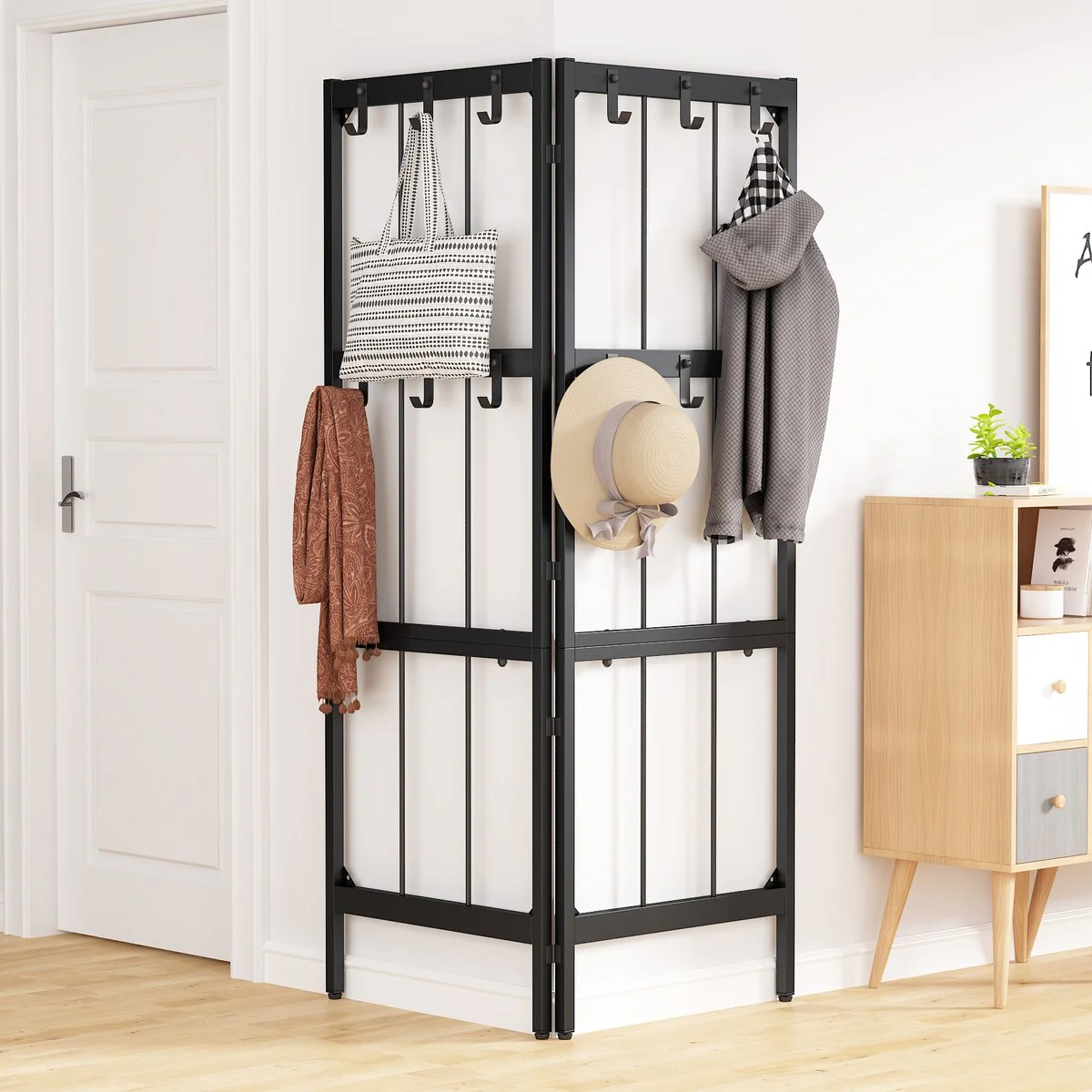 Tribesigns Metal Corner Coat Rack for Coats Hats Bags