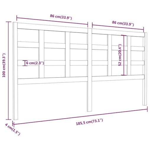 NNEVL Bed Headboard 185.5x4x100 cm Solid Wood Pine