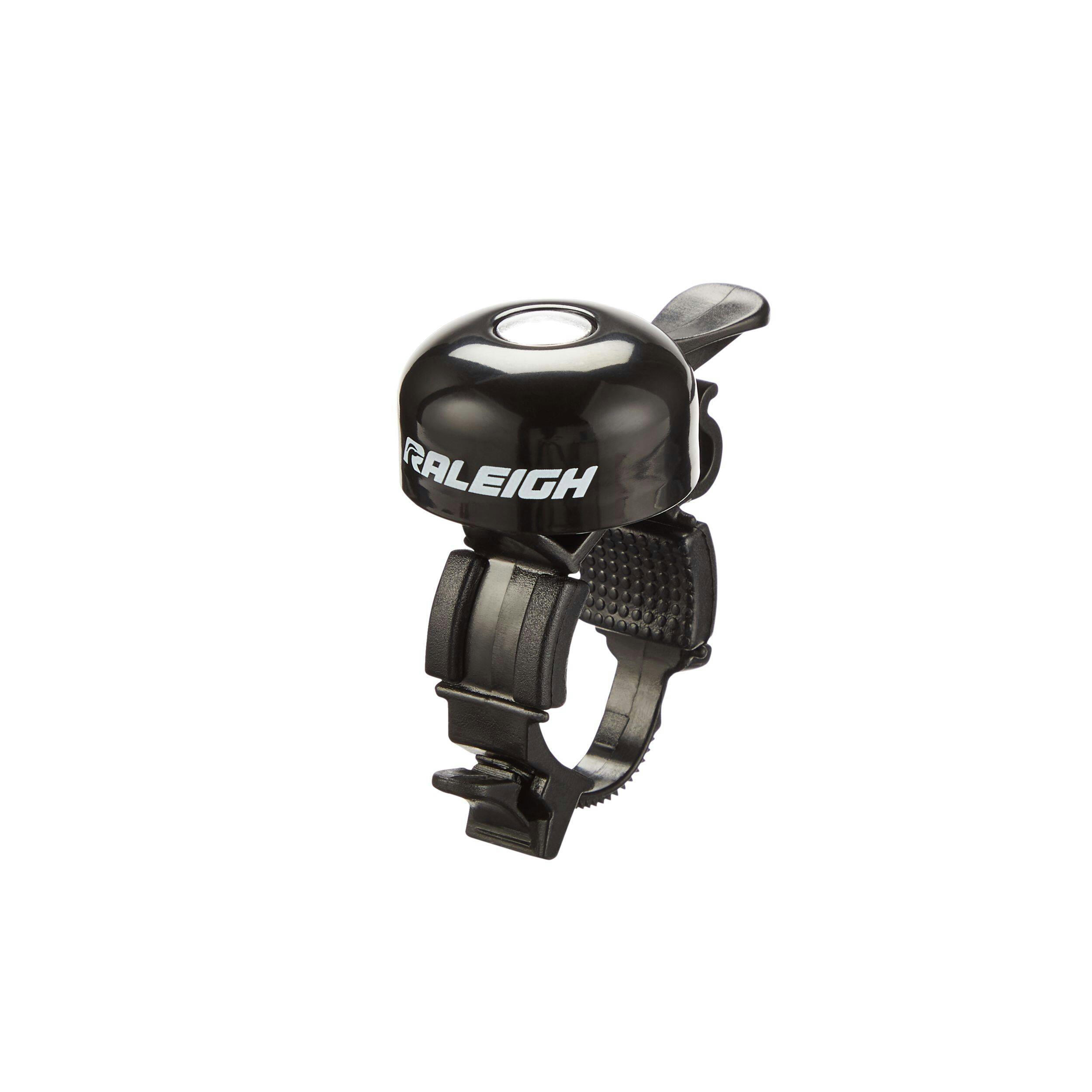 Raleigh Tool-Free Aluminum Handlebar Bike Bell w/Adjustable Strap, Loud Ring, Black