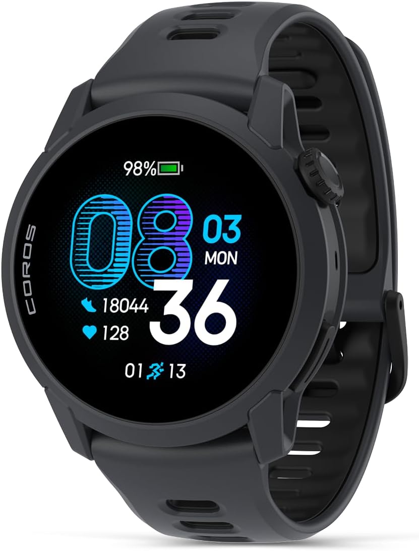 COROS PACE 4 Ultralight Sport GPS Watch  1.2 AMOLED Touchscreen 19 days of daily use  Voice Features  Advanced Training Tools  GPS  Heart Rate Monitor  Navigation  Run  Bike  and Ski - Black Silicone