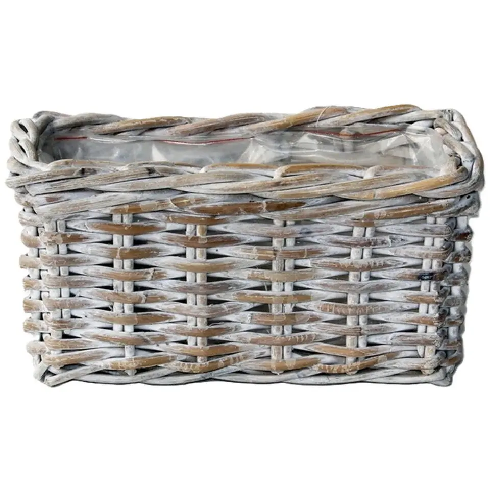 VD Leeden Opbergmand - antiek wit - 60 x 23 x 20 cm - rotan