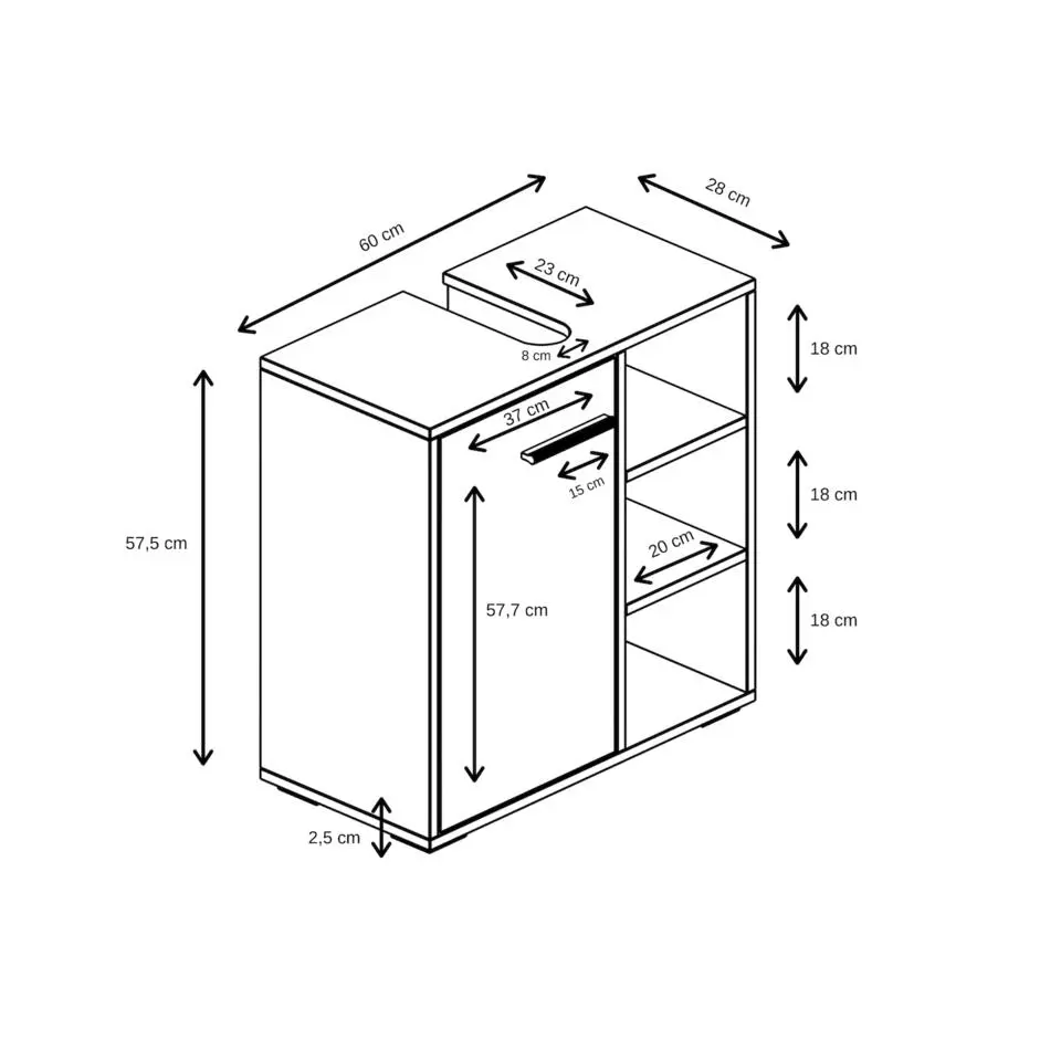 Badplaats Wastafelkast Neptunus 60 x 28 x 60 cm - eiken