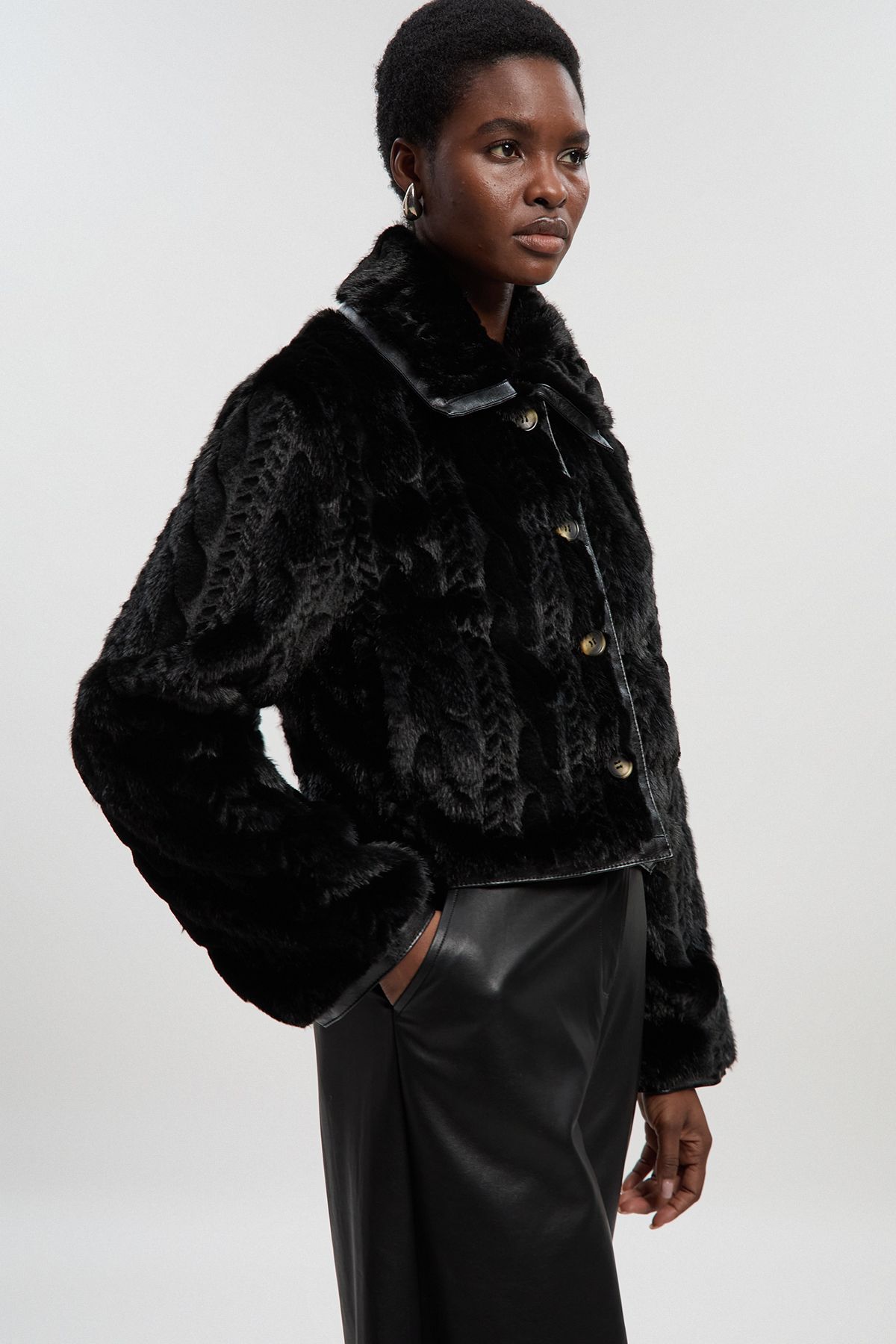 KarenMillen Textured Faux Fur Tailored Coat
