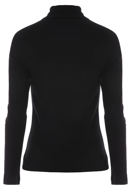 Womens Black Cotton Roll Neck Top