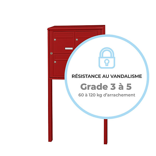 Bloc collectif leabox.com, 2x2, grade 3, simple face, Extérieur, fixation sur pieds à sceller, Rouge brun RAL 3011 brillant