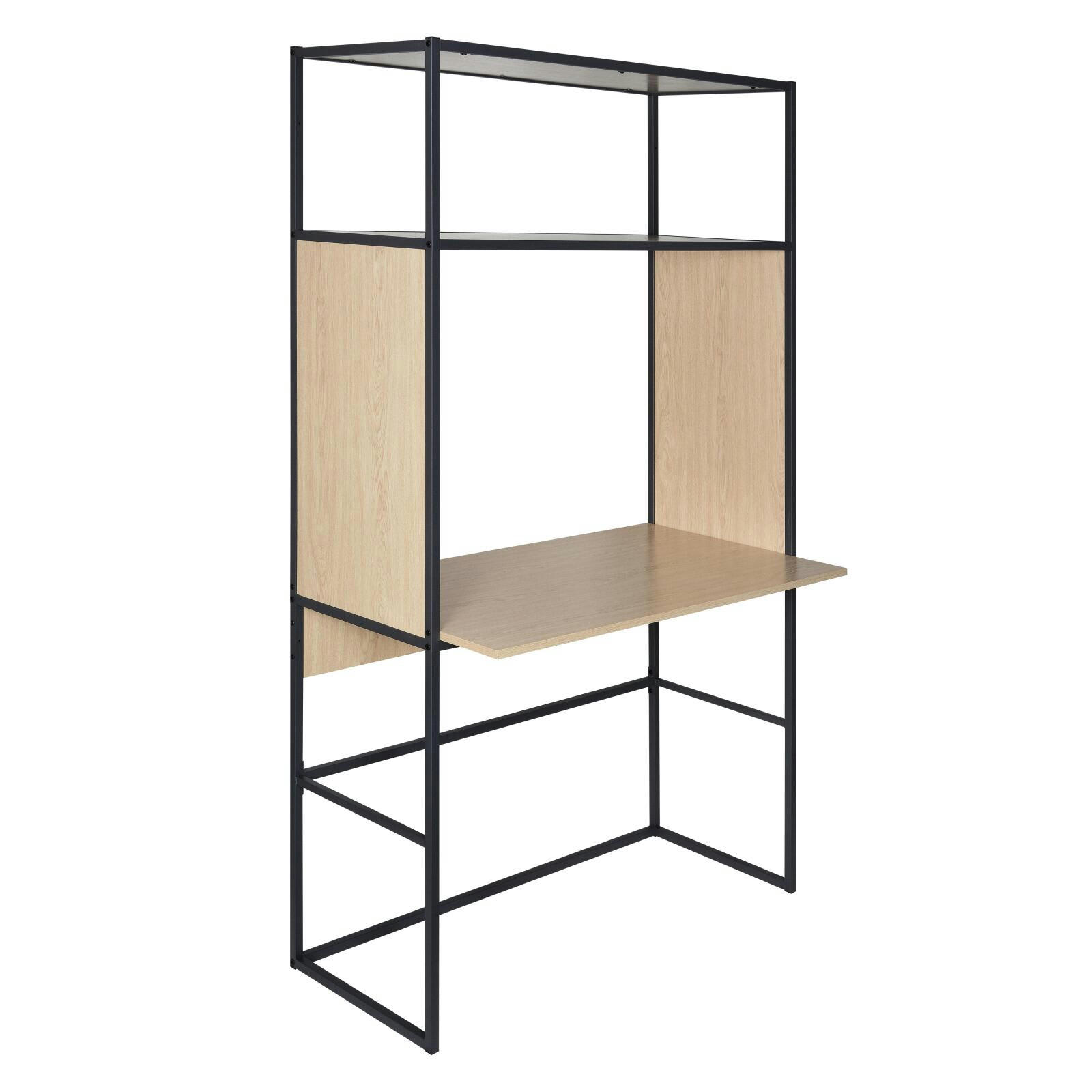OSLO - Portant bois et métal noir - bureau intégré L110 x H184,5 cm