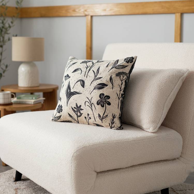 Habitat Floral Reverse Print Cushion - Charcoal - 43x43cm