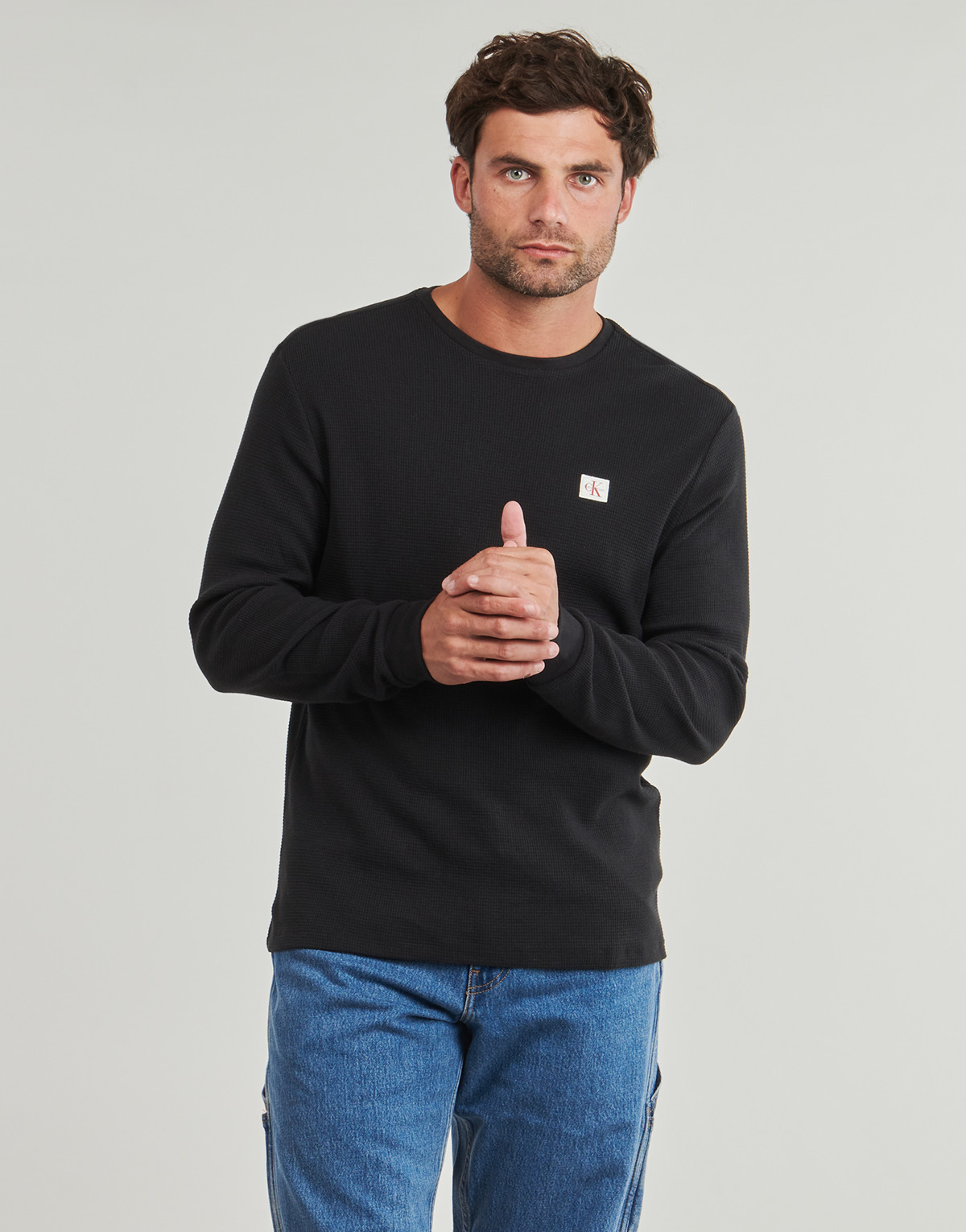 Calvin Klein Jeans - LS WAFFLE BADGE CREWNK TEE - Black