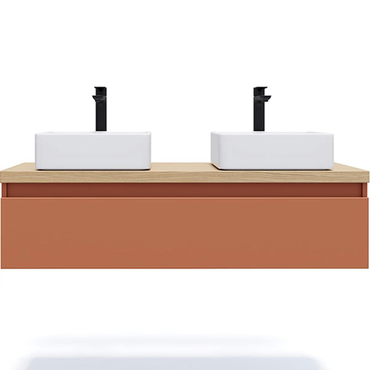 HUDSON - Meuble salle de bain 2 vasques posées 120cm 1 tiroir Terracotta
