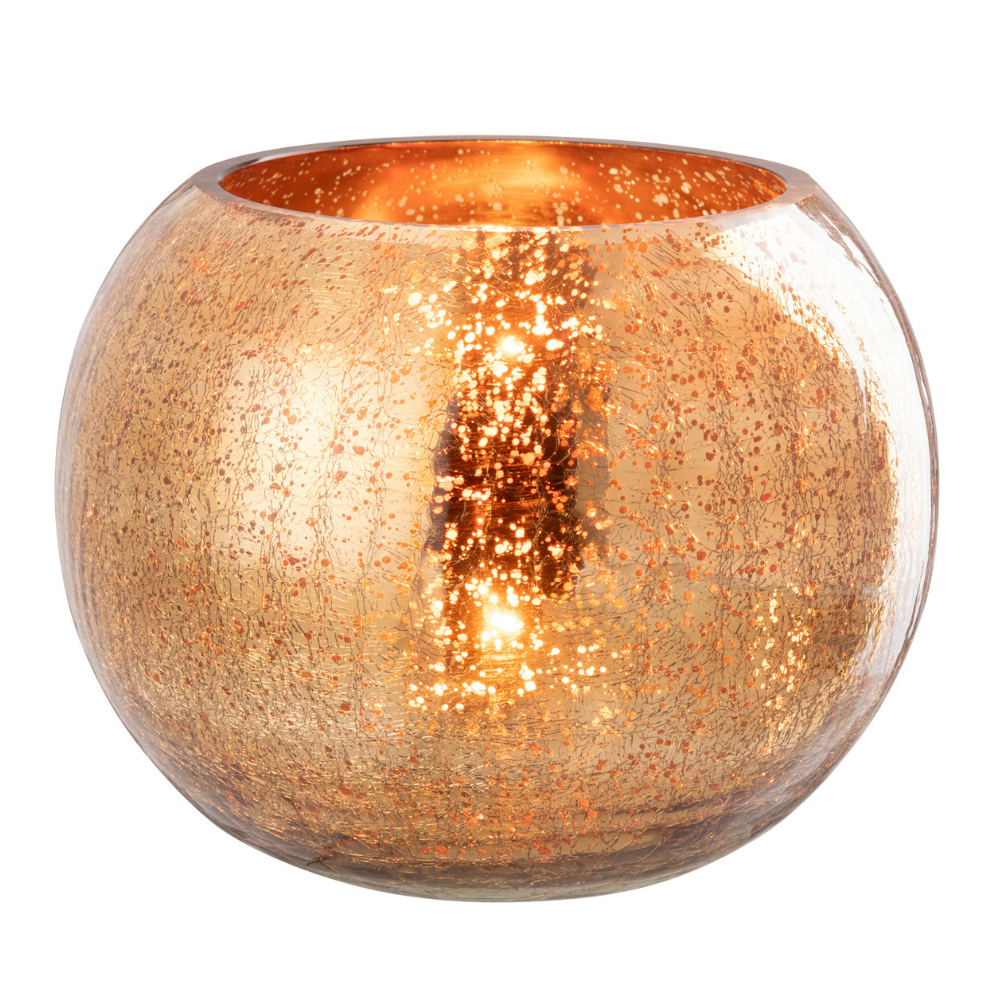 J-Line theelichthouder Bal Craquelé - glas - donkergoud - large