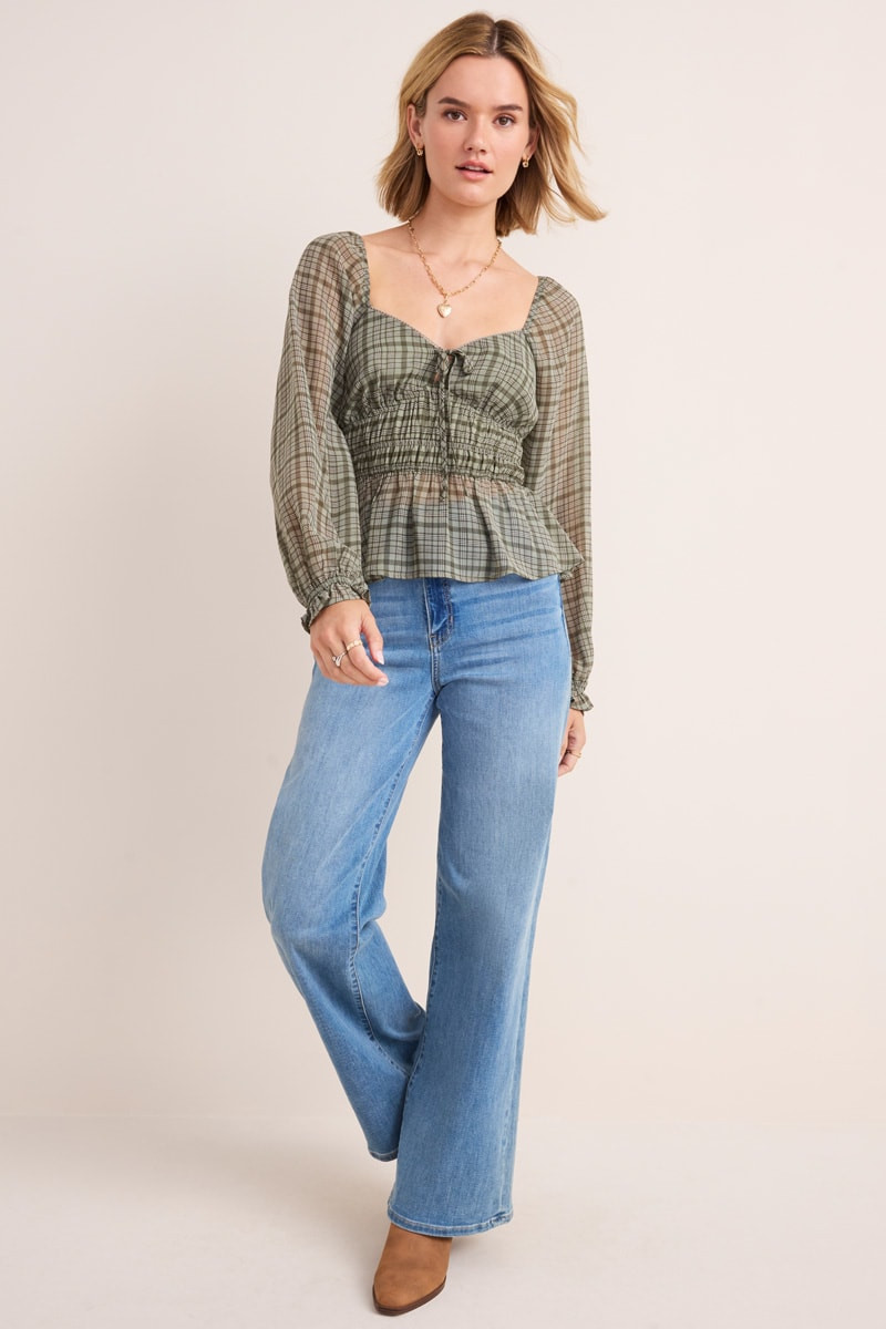 Pam Plaid Long Sleeve Blouse