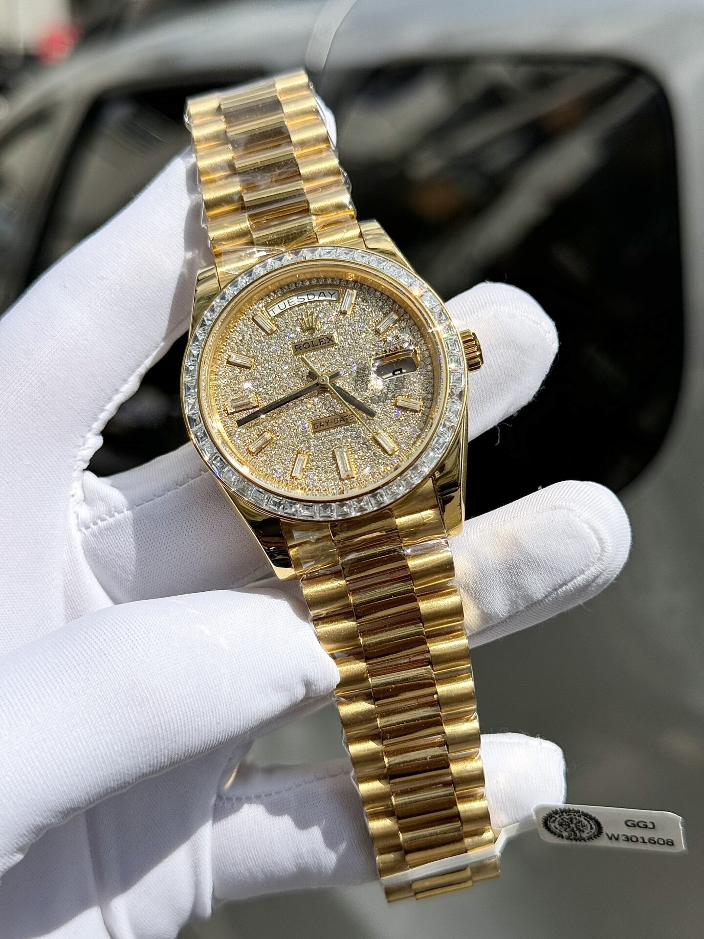 Rolex Day-Date YG Plated Diamond Dial Baguette Diamond 40mm Super Clone