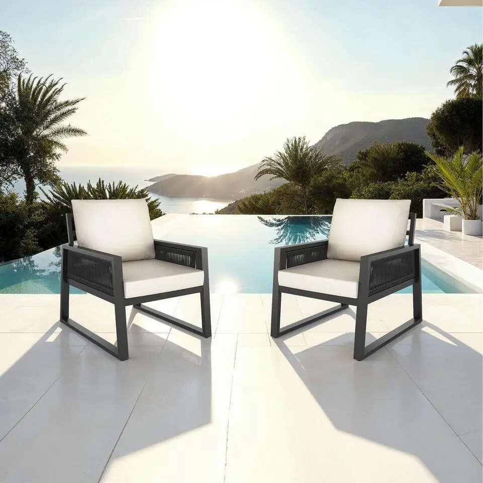 tectake Loungeset Captive in touwontwerp, Antraciet