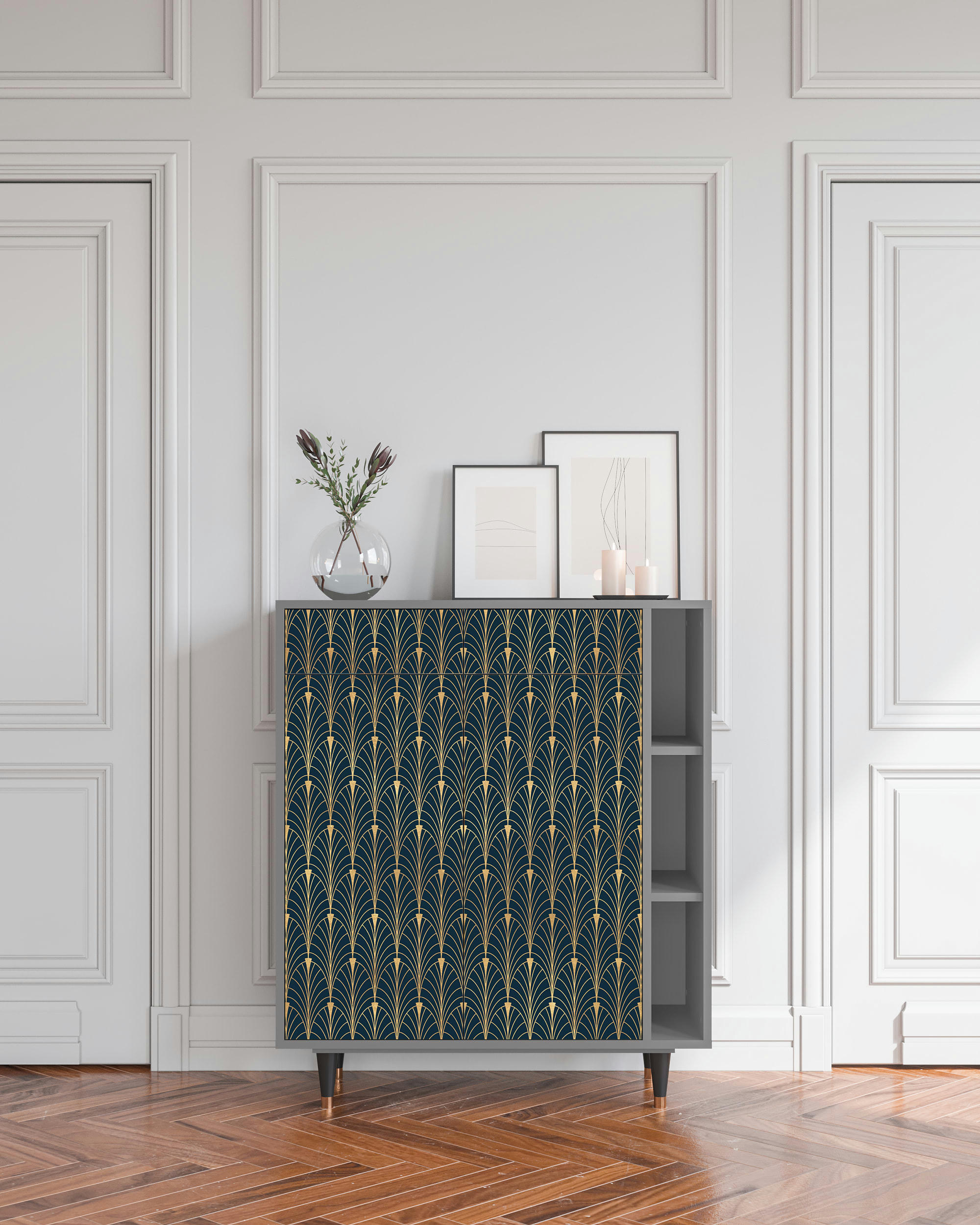 FLOWER OF THE NILE - Buffet  bleu et jaune 2 tiroirs et 2 portes L 94 cm