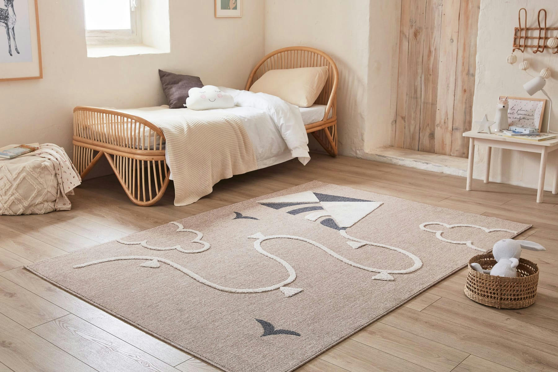 BAMBI - Tapis beige et crème motif cerf-volant doux - 160x230