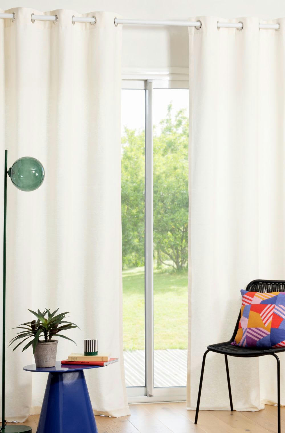 OLARIA - Rideau à œillets en coton côtelé écru 140x250