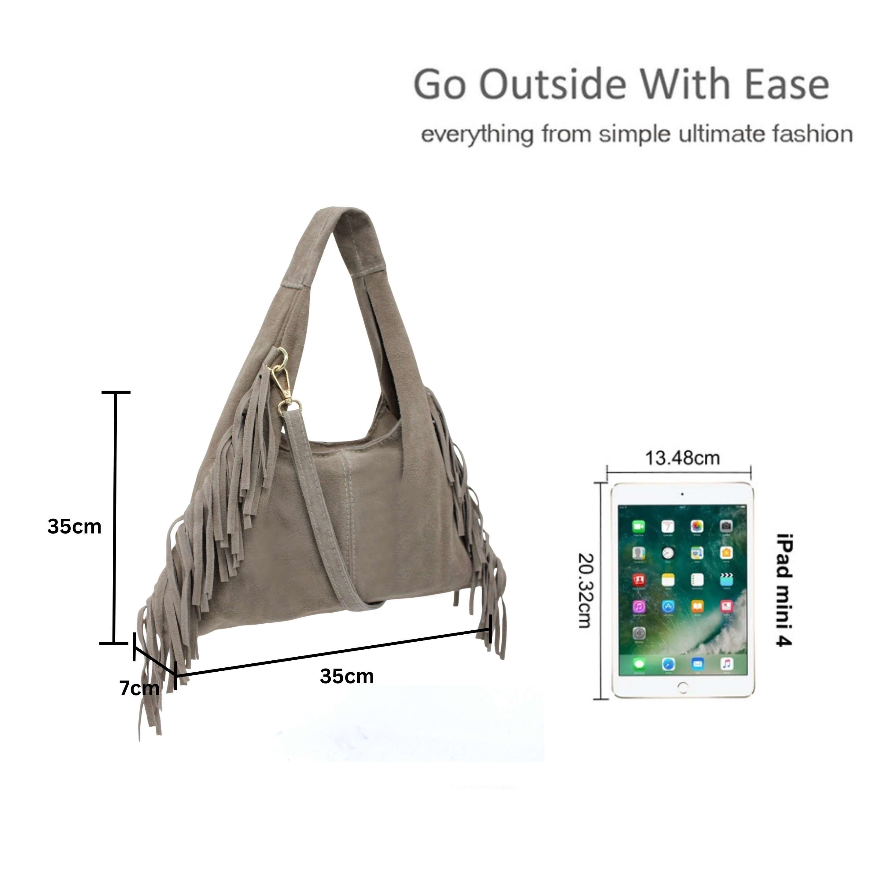 Kitise Italian Genuine Suede Side Fringe Crossbody Small Shoulder Bag