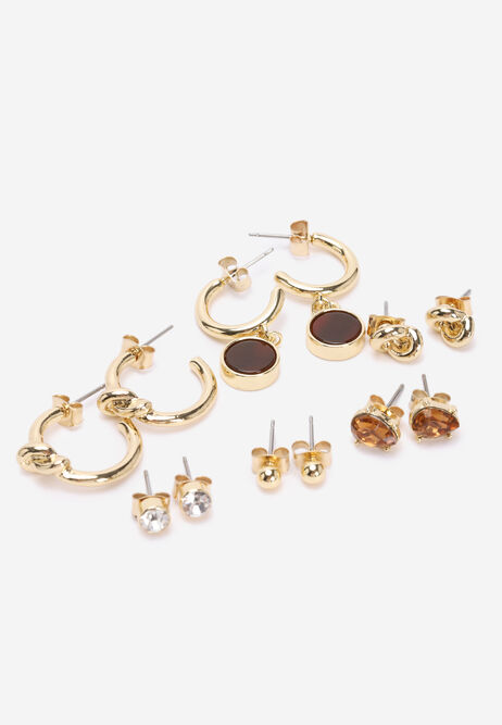 Womens Gold 6pk Gem & Knot Stud Earrings