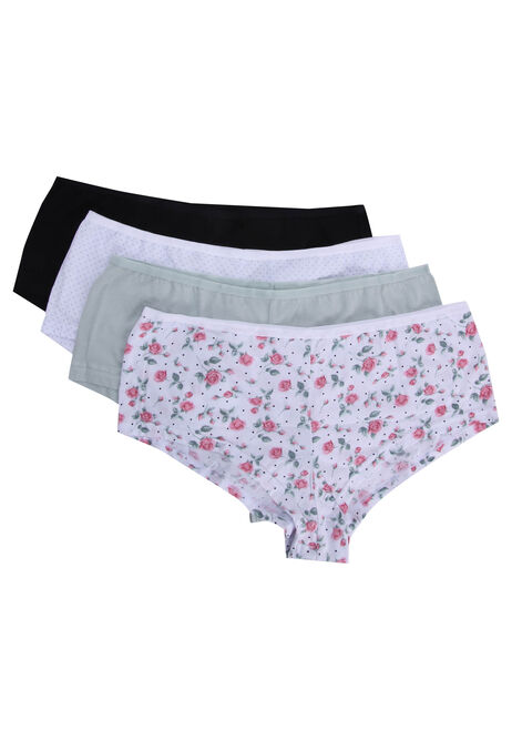 Womens 4pk Sage & Rose Print Shorts Briefs