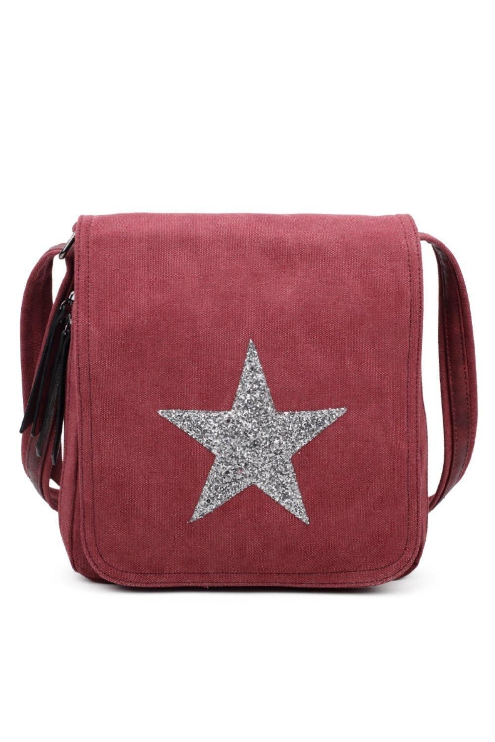 Fontanella Fashion Star Flap Medium Size Triple Zip Canvas Crossbody Messenger Bag