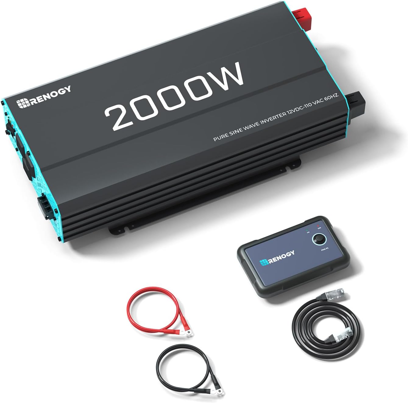 Renogy Inverter P2 2000W Pure Sine Wave Inverter 12V DC to 110V AC Converter  Off-Grid Solar Power Inverters for Vehicles  Truck  RV  Home  with Built-in 5V/2.1A USB / Hardwire Port  Remote Controller