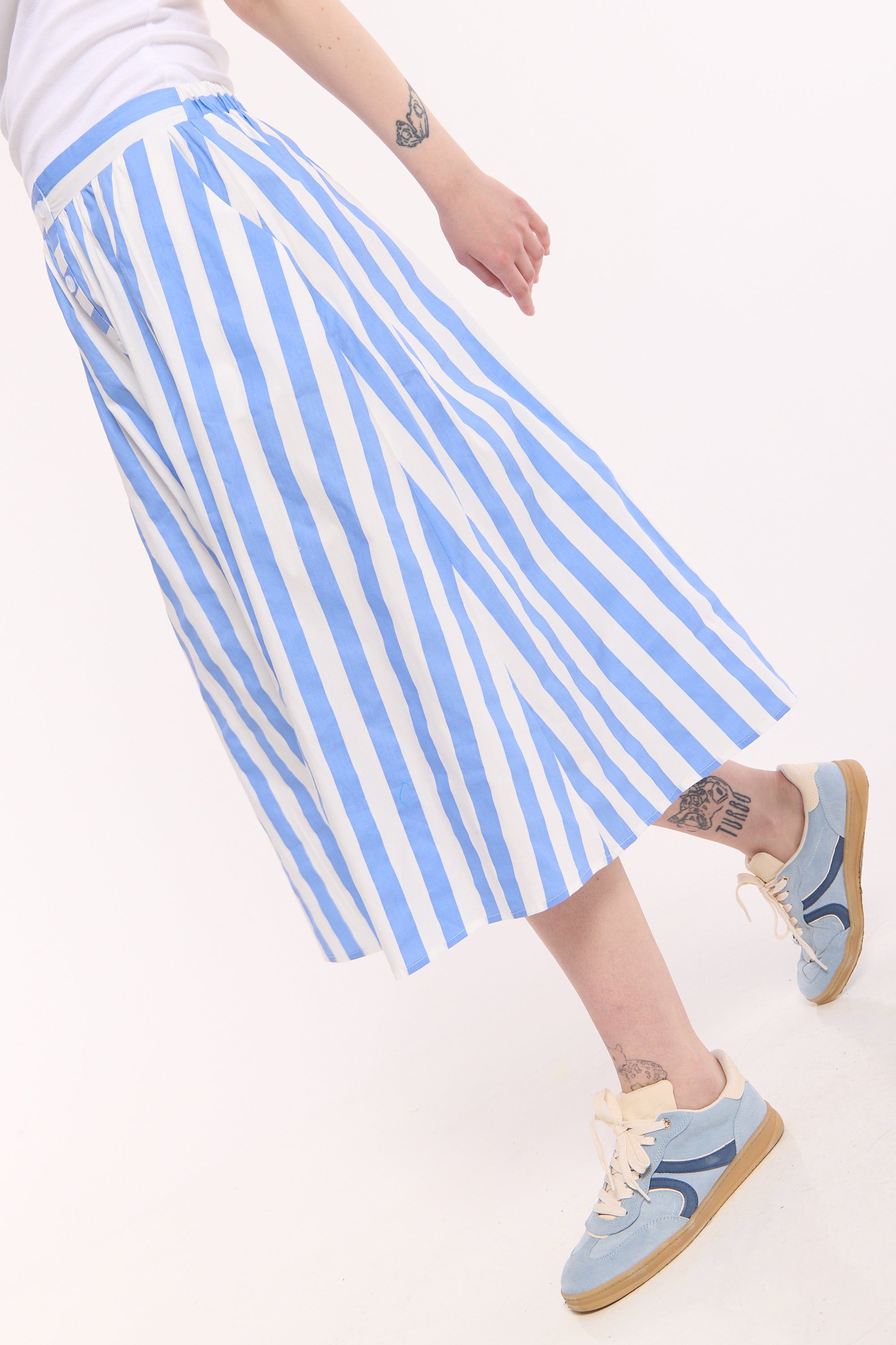 House of Holland Striped Cotton Midi Skirt with Buttons