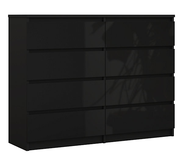 Commode 8 Tiroirs, Noir Mat / Noir Brillant, 140 X 101 X 39 Cm