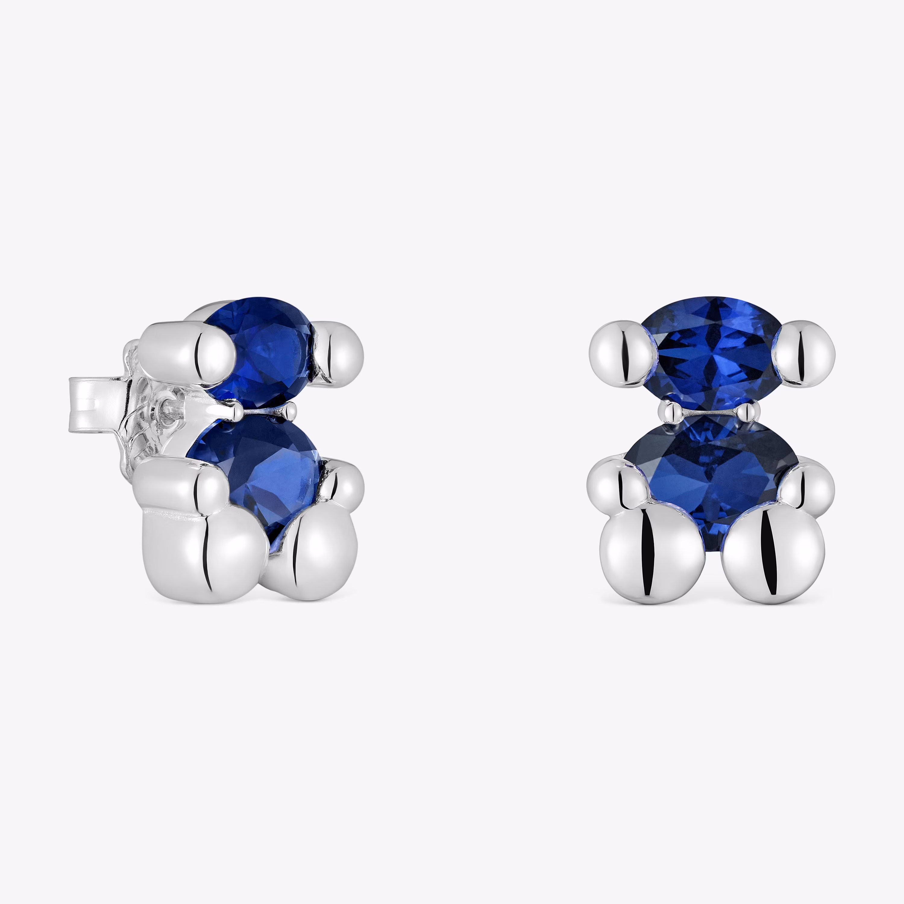 Pendientes motivo oso de plata y zafiro azul creado en laboratorio 13 mm Color Bear LGG