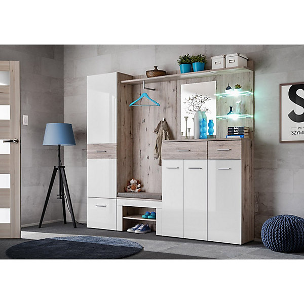 Meuble dentrée - ONYX 4 - Coloris chene et blanc