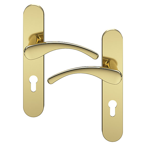 Ensemble poignée sur plaque rondcylindre GoodHome Ruis effet laiton doré L.138.5mm x l.42mm entraxe 165-195mm