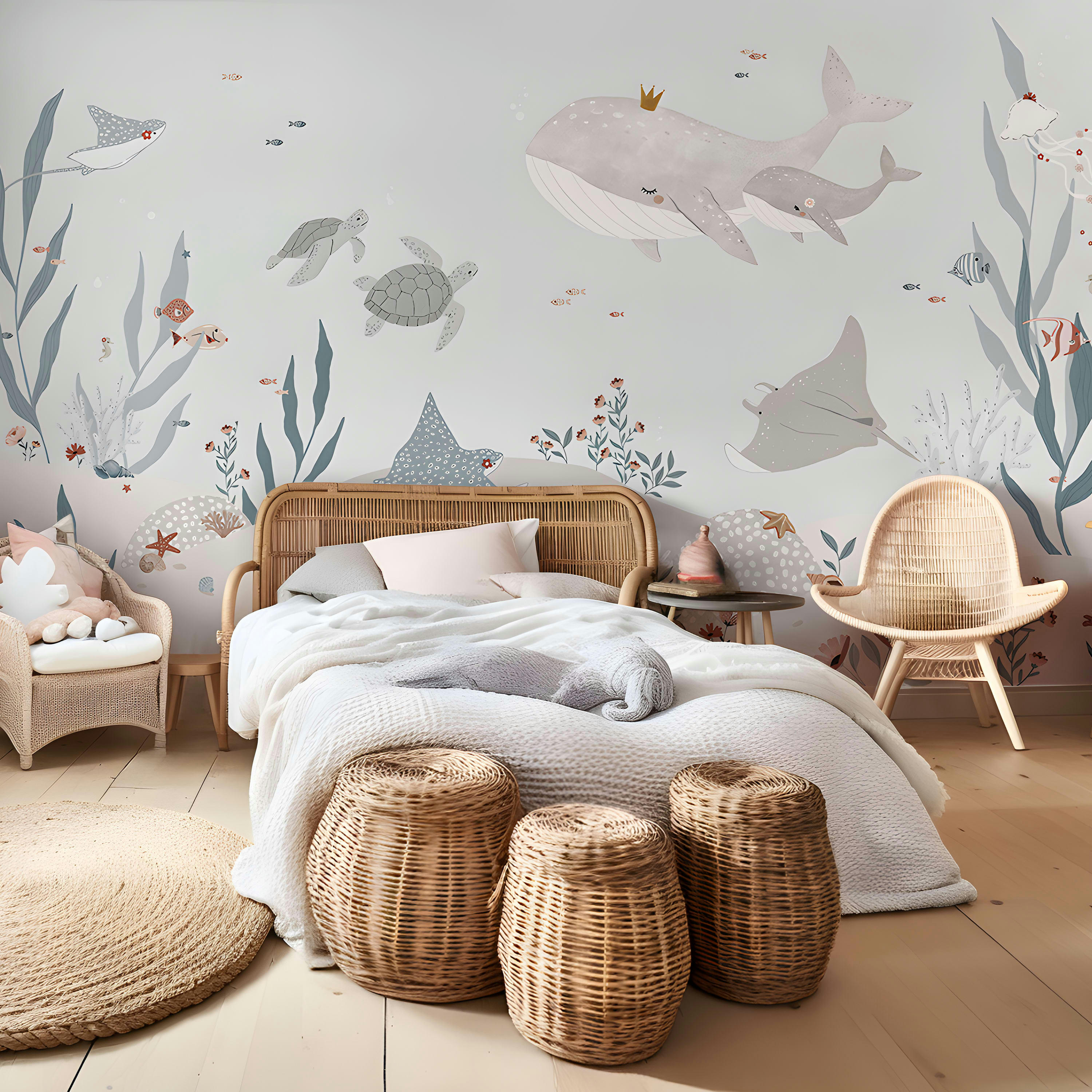 OCEAN FIELD - Papier peint panoramique fond marins gris 4m x 2,48m