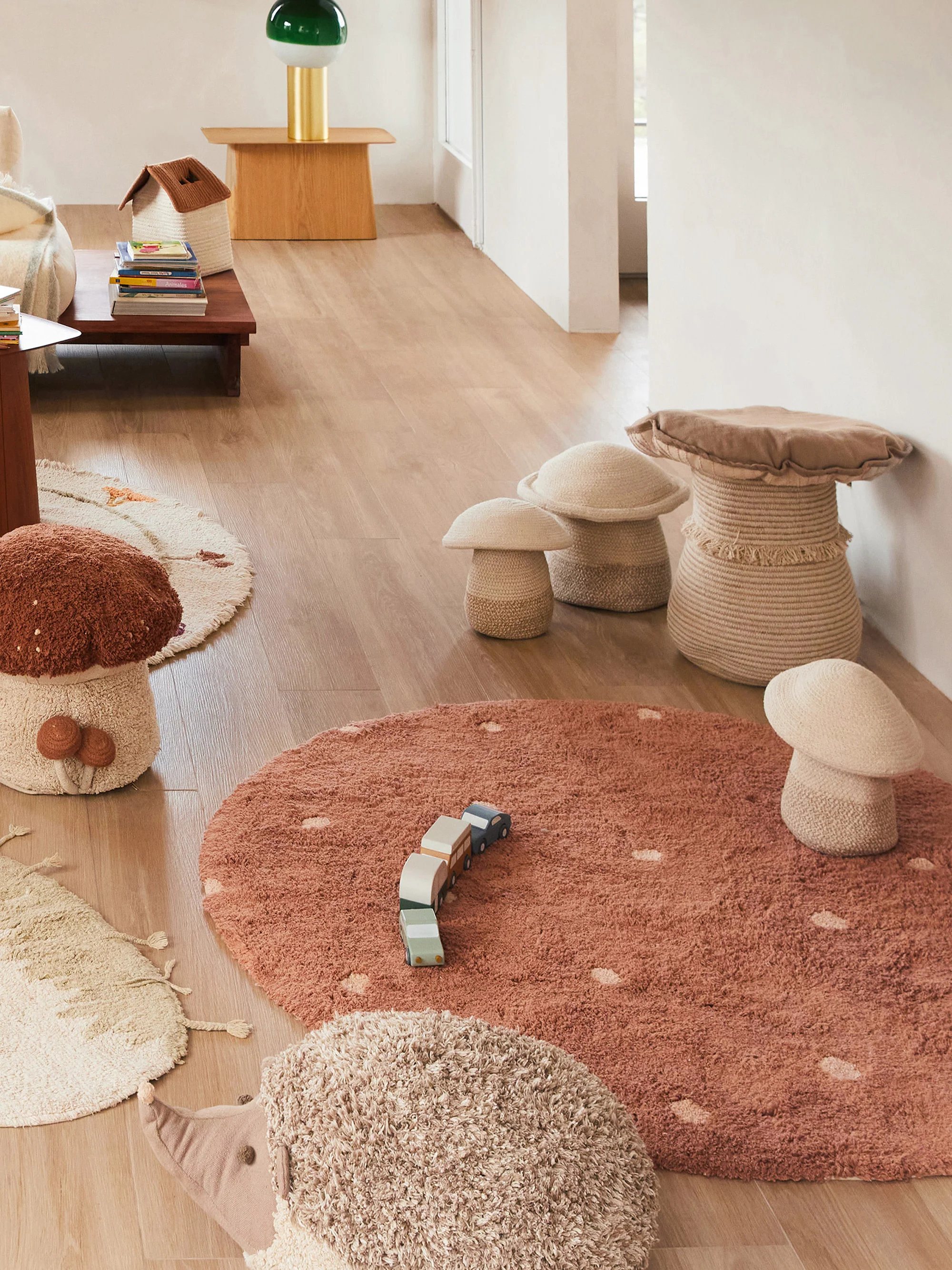 Kinder-Aufbewahrungskörbe Mushroom mit Kissen, 2er-Set