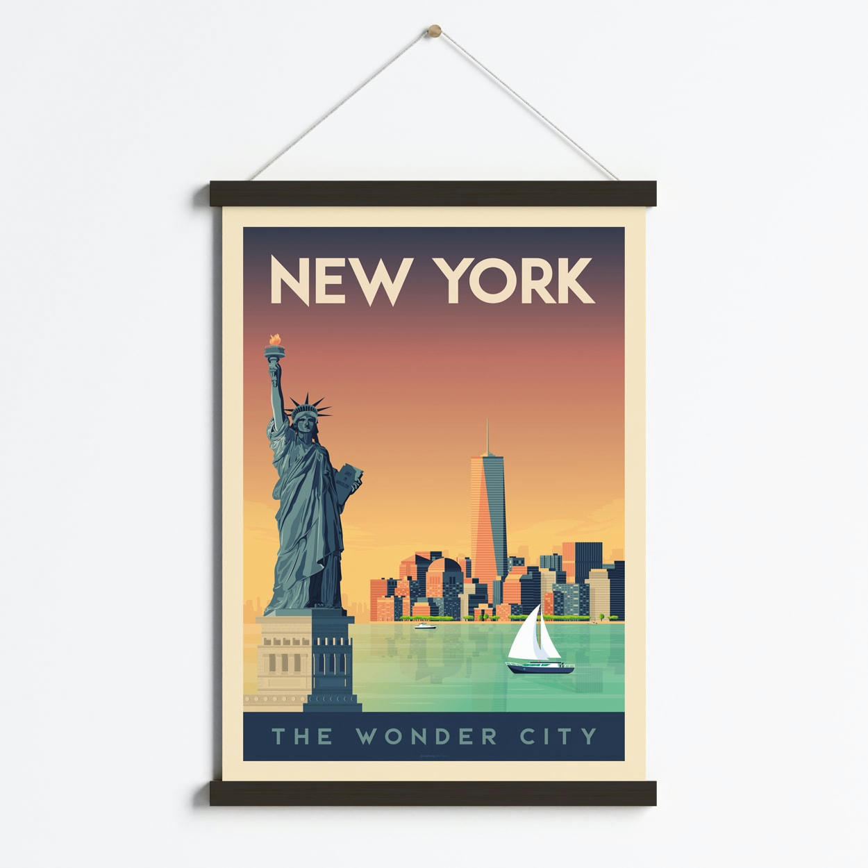 - Affiche New York Etats-Unis + Cadre Magnétique (Bois Noir) 50x70 cm