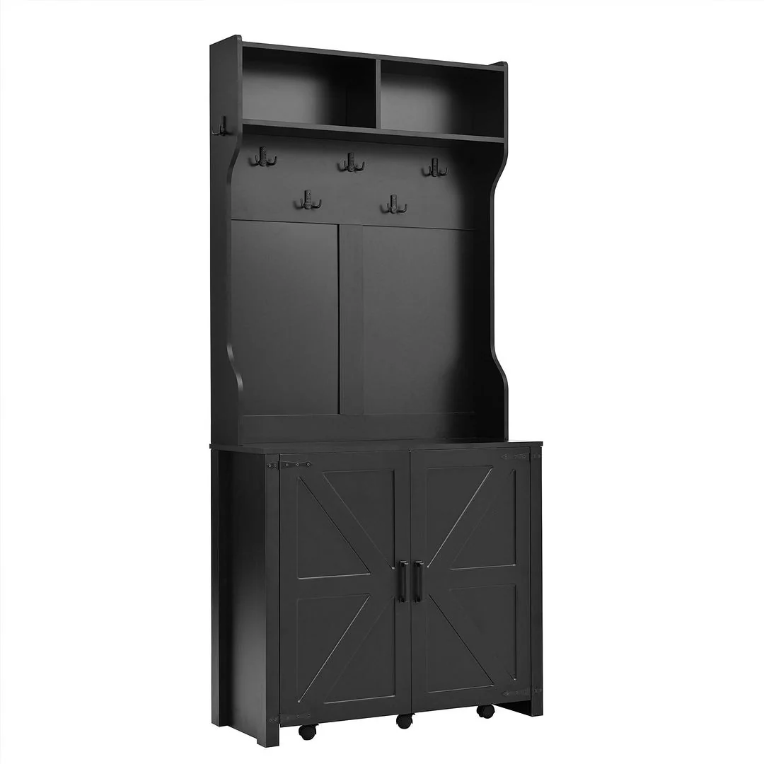 Versatile Hall Tree With Bench Shoe Storage Black Hooks