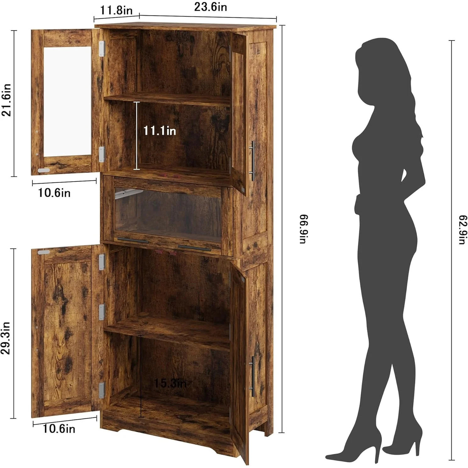 Tall Bathroom Cabinet, Linen Storage Cabinet with Doors and Adjustable Shelves and Drawer
