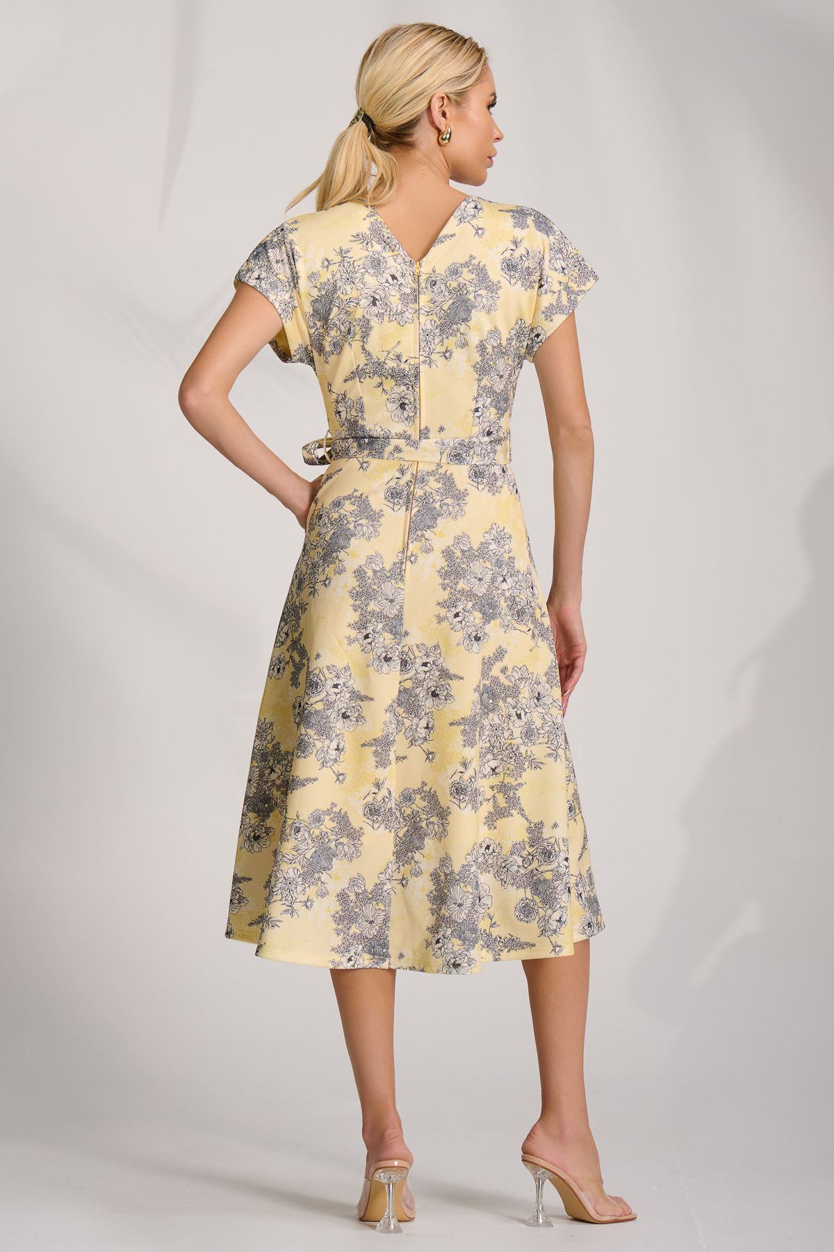 Jolie Moi Kimono Sleeve Print Scuba Midi Dress