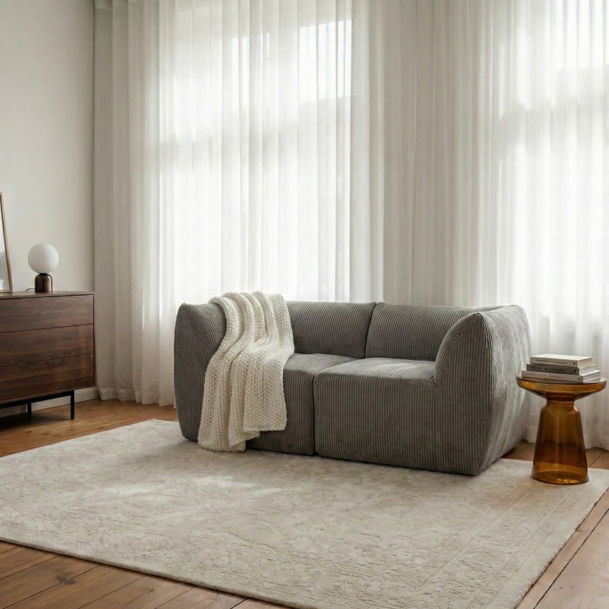 Sofa modułowa SVELA 2-osobowa szara piankowa sztruksowa 161x80x60,5 cm