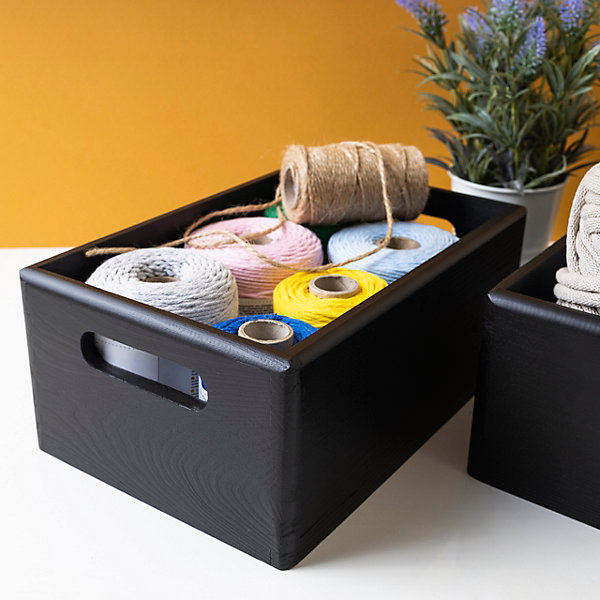 Creative Deco Caisse Bois Rangement Noir 30 x 20 x 13 cm ( /- 1cm) - Boîte de Rangement Bois Cuisine - Caisse de Rangement Bureau