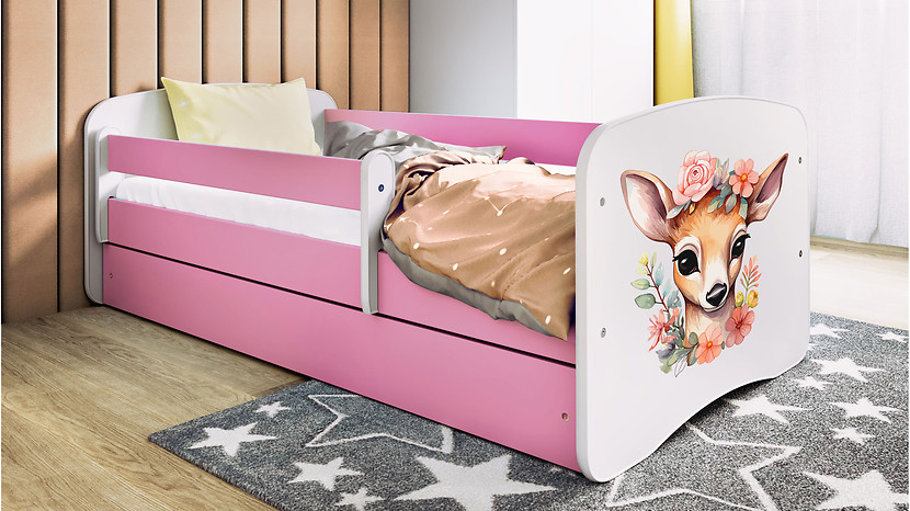 Łóżko Babydreams 140x70 bambi z szufladą różowe