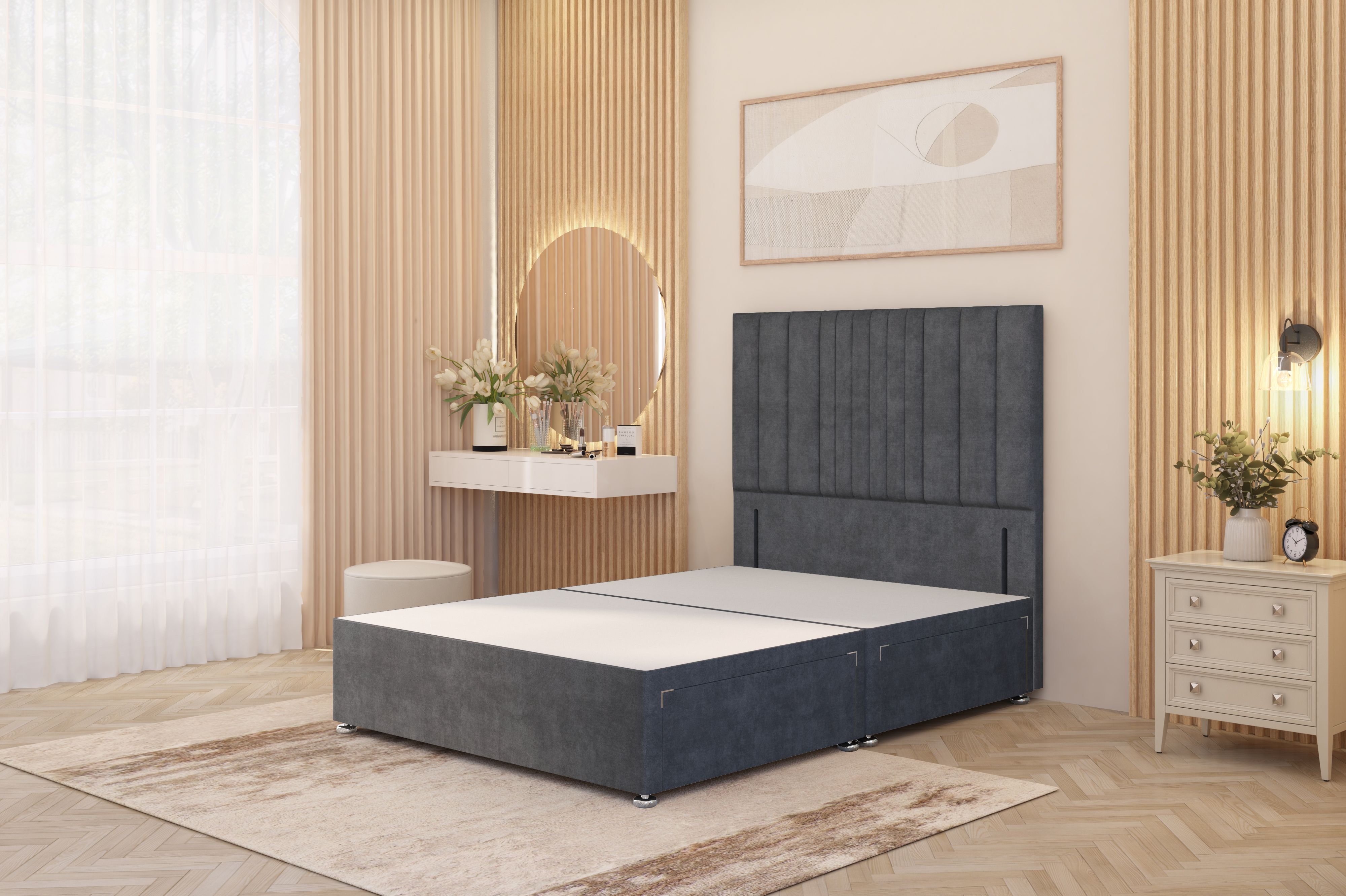 Somnior Alexas Divan Divan Bed 4 Drawers with 54" Floor Headboard Plush Velvet
